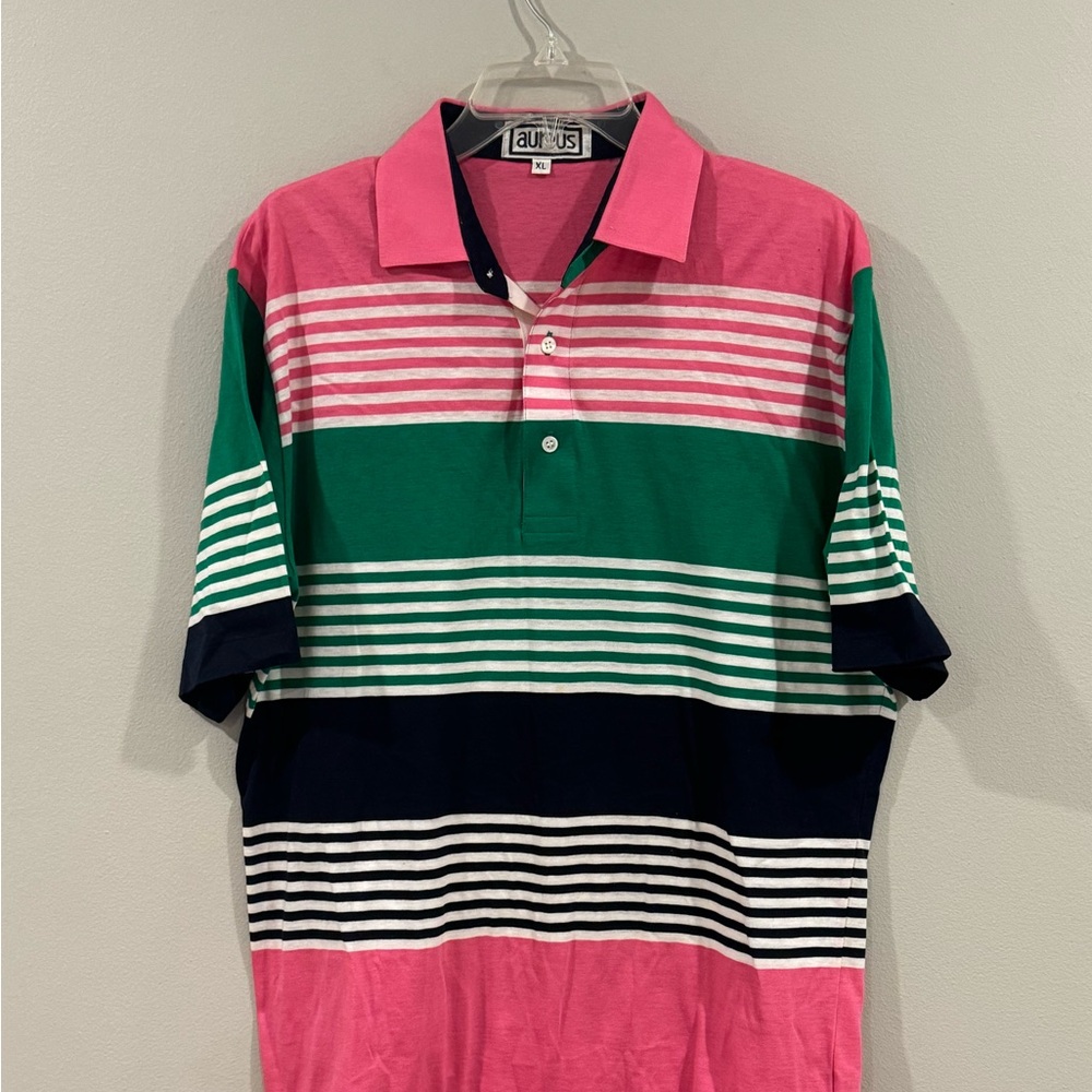 Vintage Aureus Lightweight Polo Golf Shirt Pink Green Blue Size XL